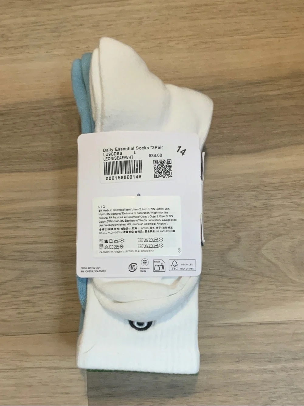 lululemon athletica Daily Essential Crew Socks - Green, Blue, White (3 Pack)